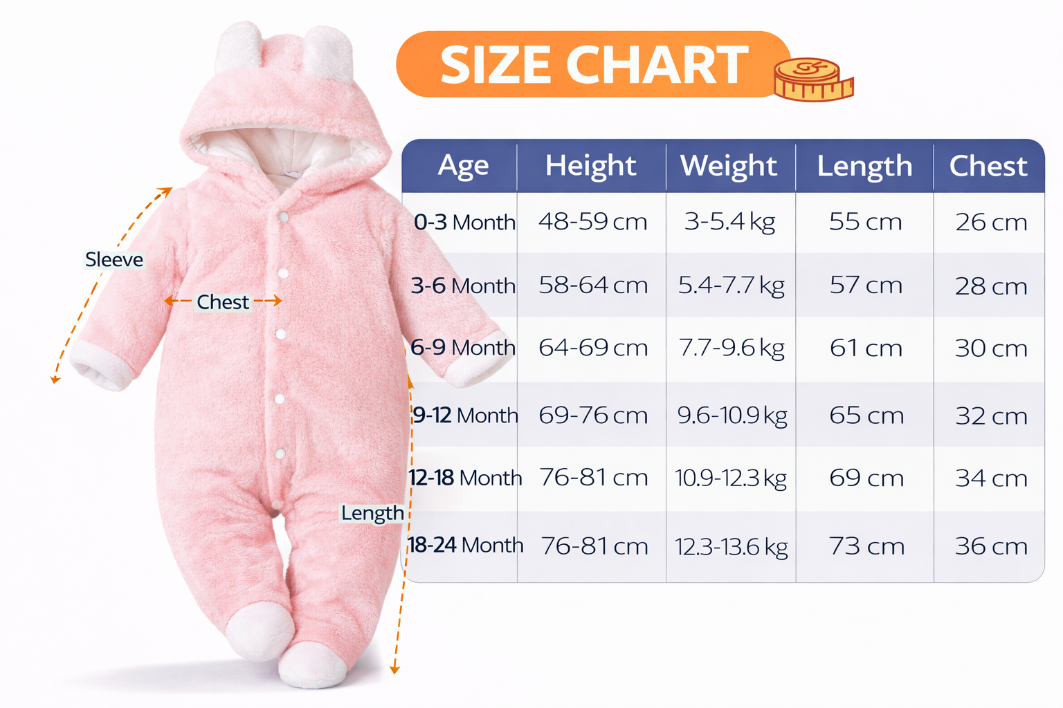 BRANDONN Baby Flannel Hooded Winter Romper – Newborn Jumpsuit Onesie with Snap Button (Solid)