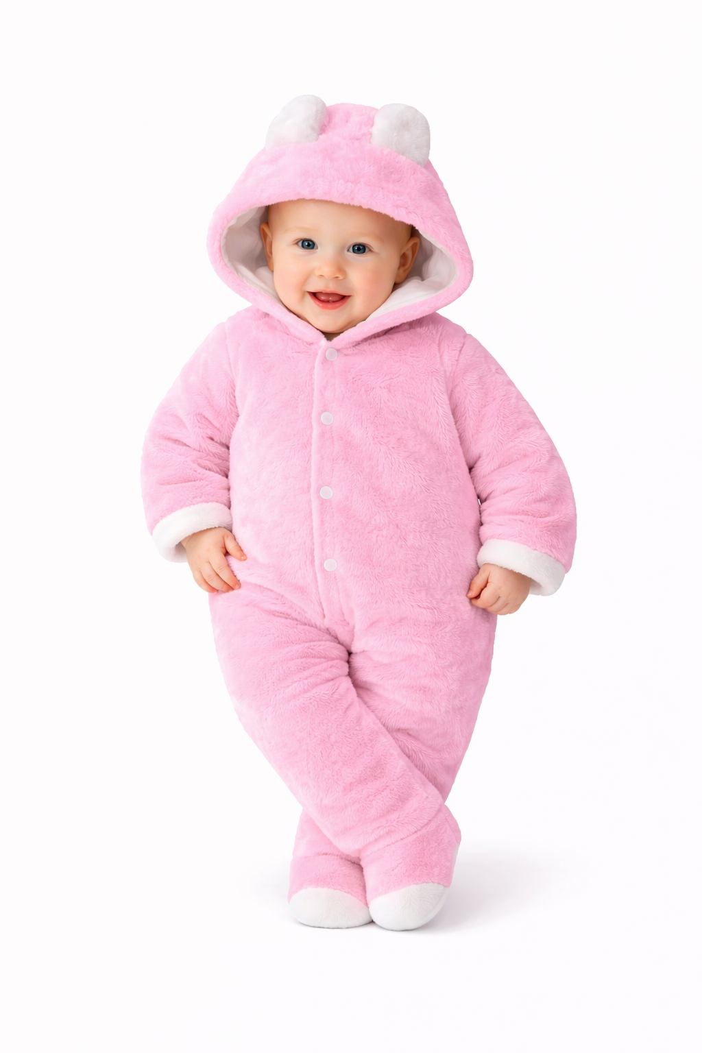 BRANDONN Baby Flannel Hooded Winter Romper – Newborn Jumpsuit Onesie with Snap Button (Solid)
