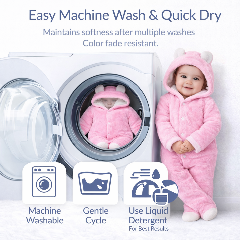 BRANDONN Baby Flannel Hooded Winter Romper – Newborn Jumpsuit Onesie with Snap Button (Solid)