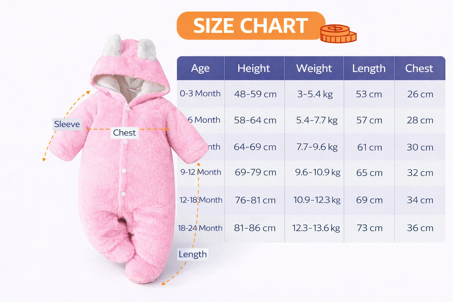 BRANDONN Baby Flannel Hooded Winter Romper – Newborn Jumpsuit Onesie with Snap Button (Solid)