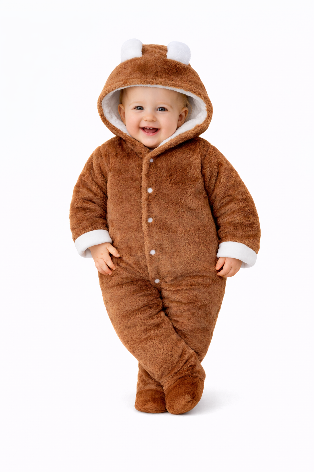 BRANDONN Baby Flannel Hooded Winter Romper – Newborn Jumpsuit Onesie with Snap Button (Solid)