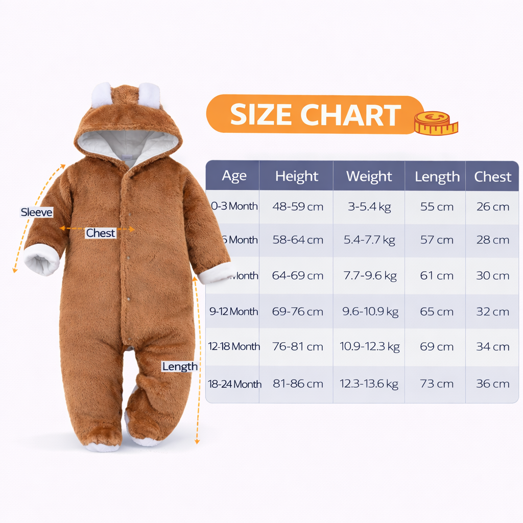 BRANDONN Baby Flannel Hooded Winter Romper – Newborn Jumpsuit Onesie with Snap Button (Solid)