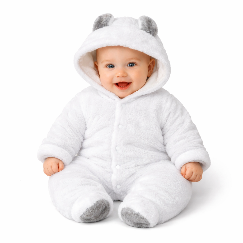 BRANDONN Baby Flannel Hooded Winter Romper – Newborn Jumpsuit Onesie with Snap Button (Solid)