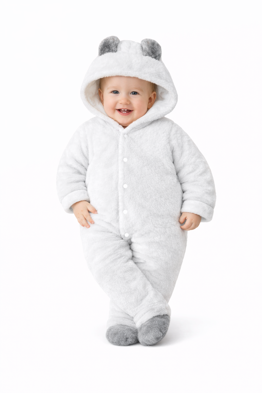 BRANDONN Baby Flannel Hooded Winter Romper – Newborn Jumpsuit Onesie with Snap Button (Solid)