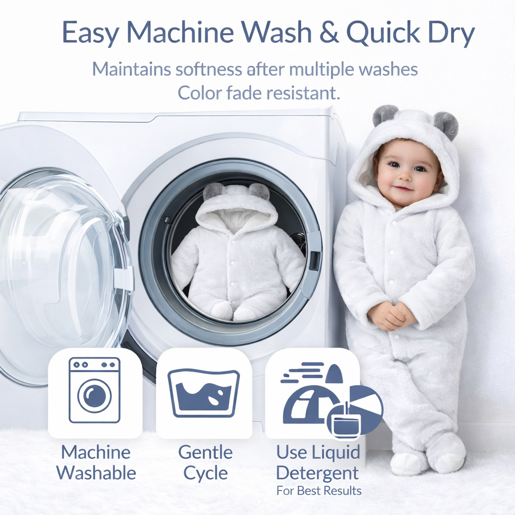 BRANDONN Baby Flannel Hooded Winter Romper – Newborn Jumpsuit Onesie with Snap Button (Solid)