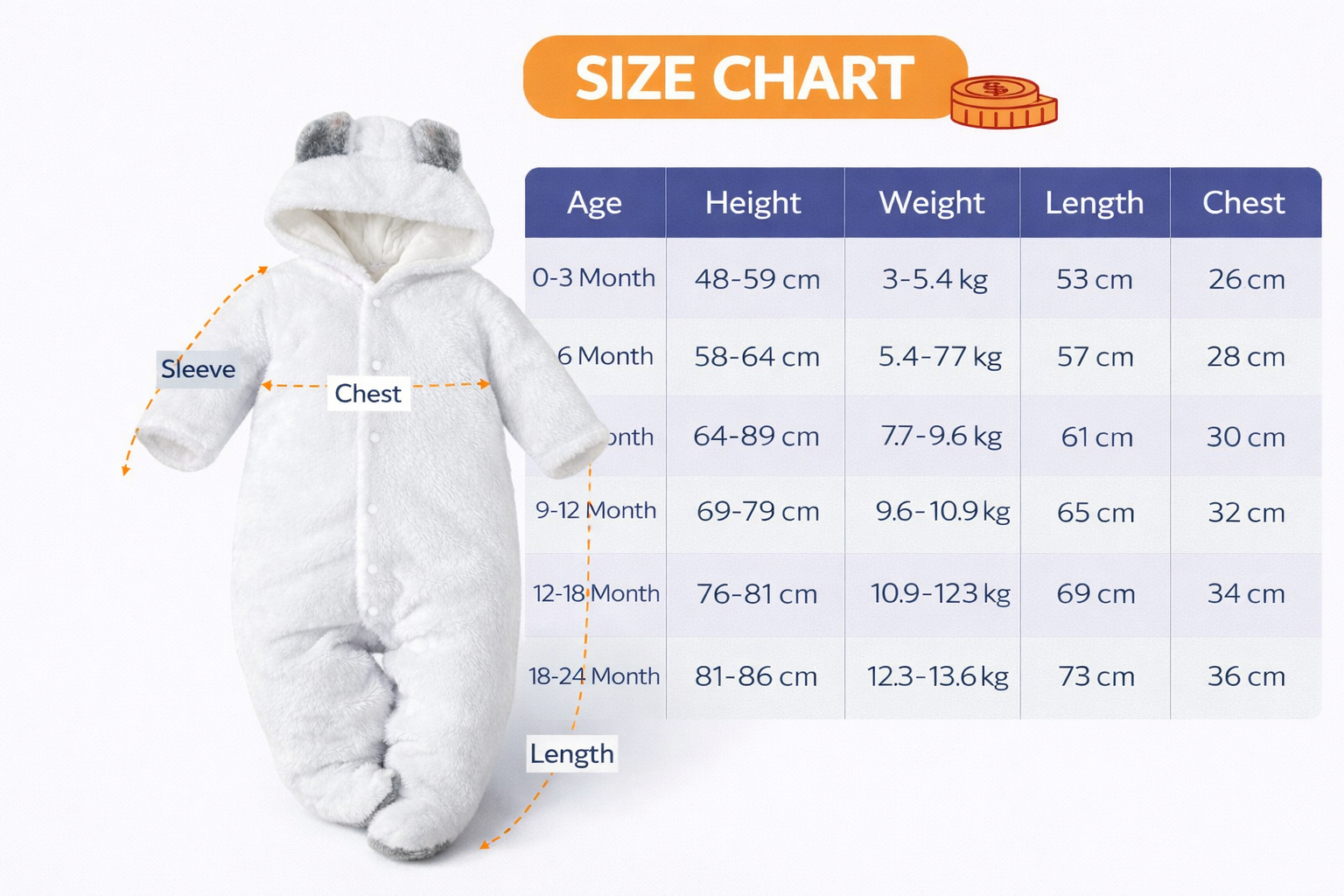 BRANDONN Baby Flannel Hooded Winter Romper – Newborn Jumpsuit Onesie with Snap Button (Solid)