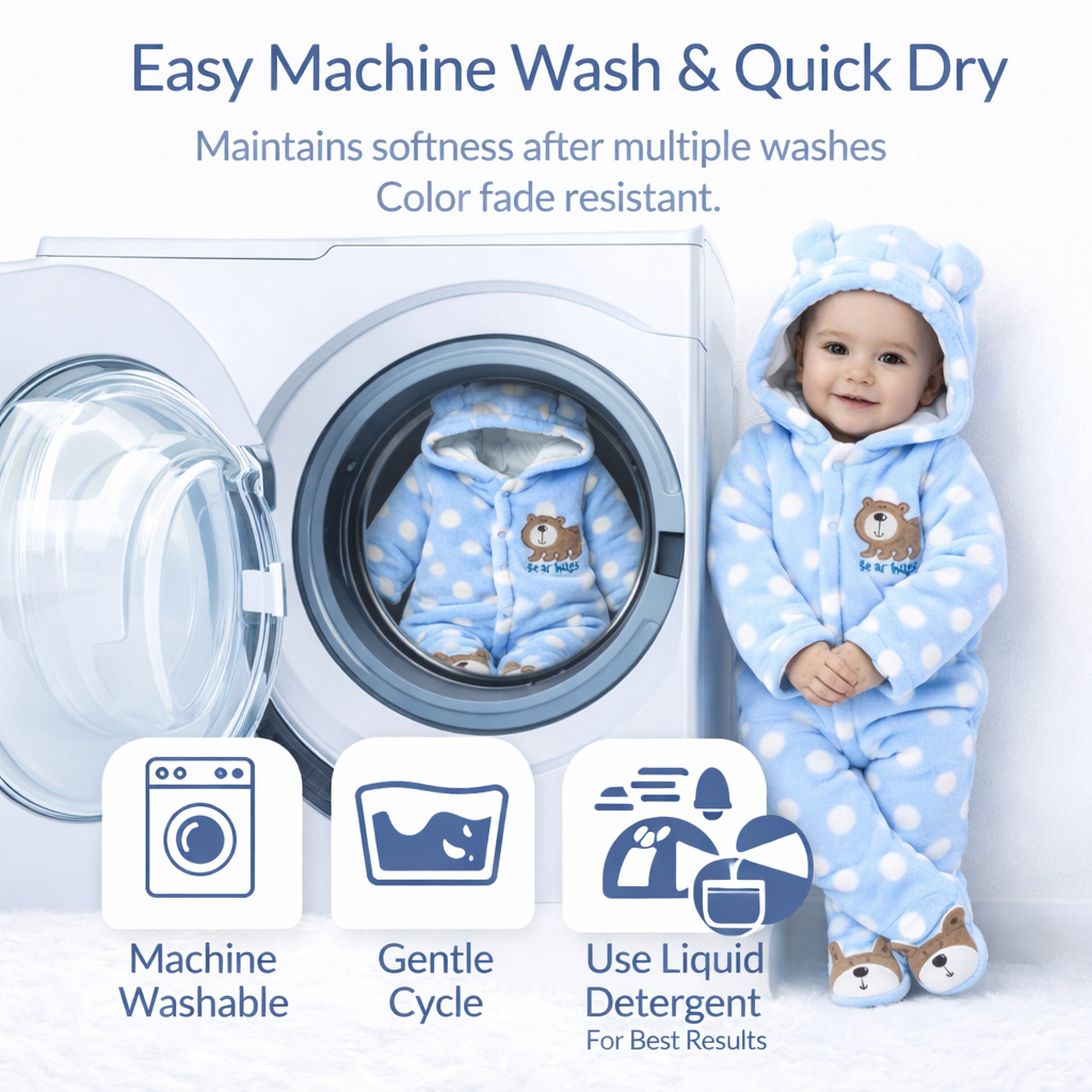 BRANDONN Baby Fleece Hooded Romper – Winter Newborn Onesie with Snap Buttons, Polka Print