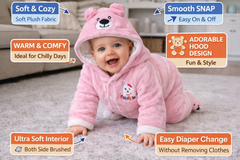 BRANDONN Baby Fleece Hooded Romper Winter Newborn Onesie Teddy Embroidered Jumpsuit