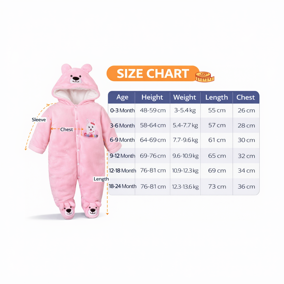 BRANDONN Baby Fleece Hooded Romper – Teddy Embroidered Winter Onesie