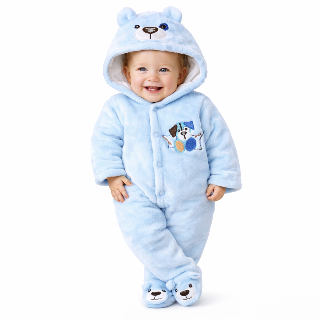 BRANDONN Baby Fleece Hooded Romper Winter Newborn Onesie Teddy Embroidered Jumpsuit