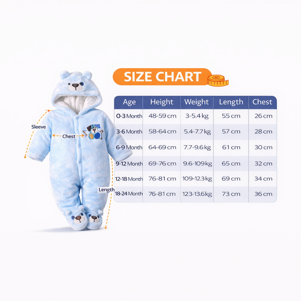 BRANDONN Baby Fleece Hooded Romper – Teddy Embroidered Winter Onesie