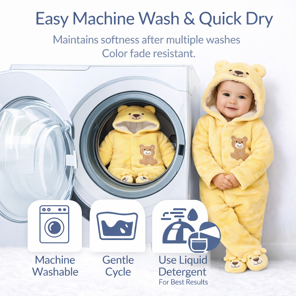 BRANDONN Baby Fleece Hooded Romper – Teddy Embroidered Winter Onesie