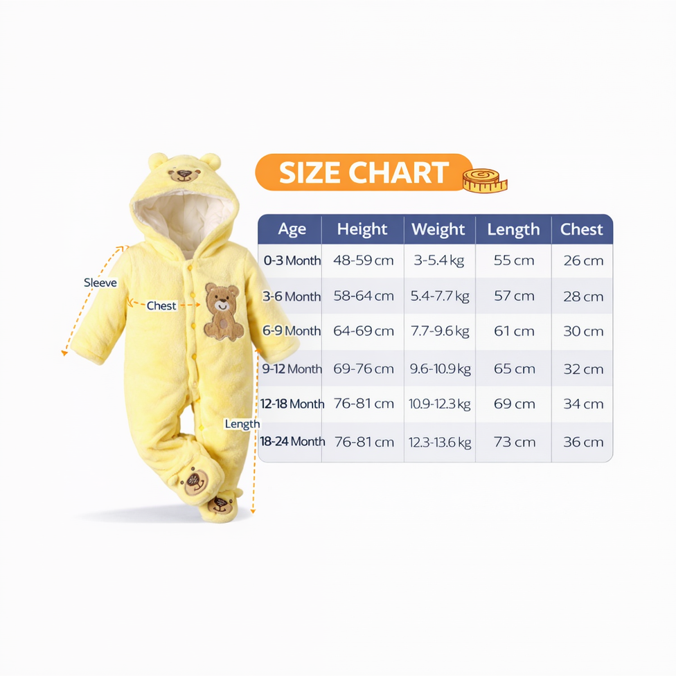 BRANDONN Baby Fleece Hooded Romper – Teddy Embroidered Winter Onesie