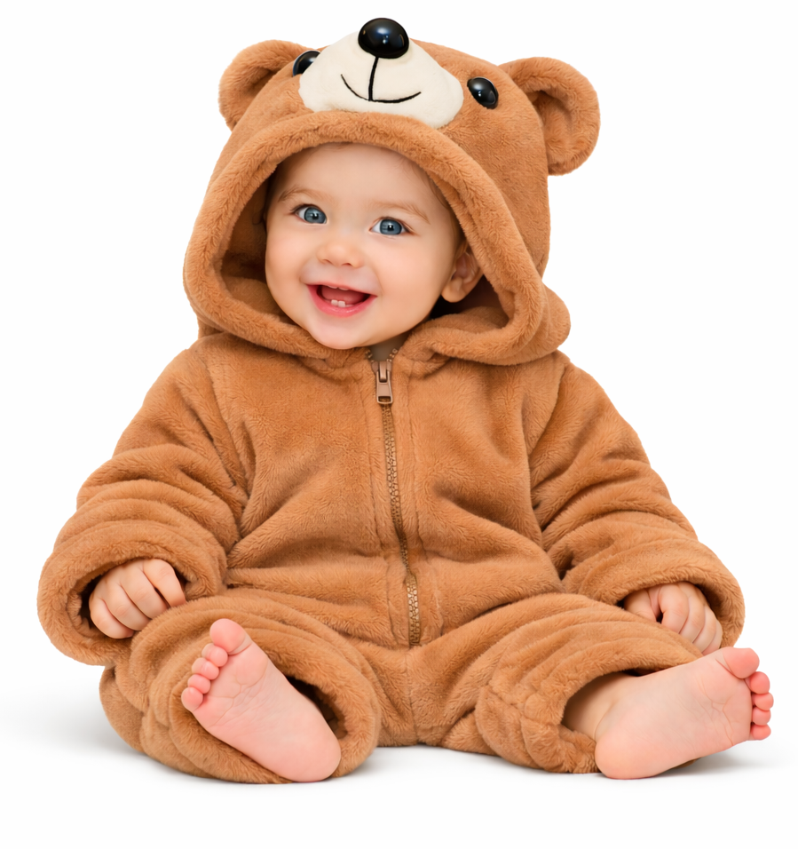 BRANDONN Baby Winter Fleece Romper – Hooded Warm Flannel Jumpsuit for Boys & Girls