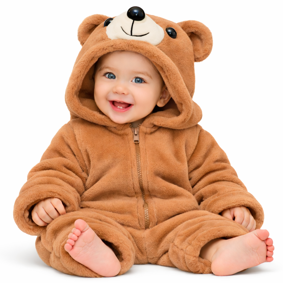 BRANDONN Baby Winter flannel Hooded Romper – Soft Warm Newborn Zipper Onesie