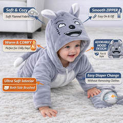 BRANDONN Baby Winter flannel Hooded Romper – Soft Warm Newborn Zipper Onesie