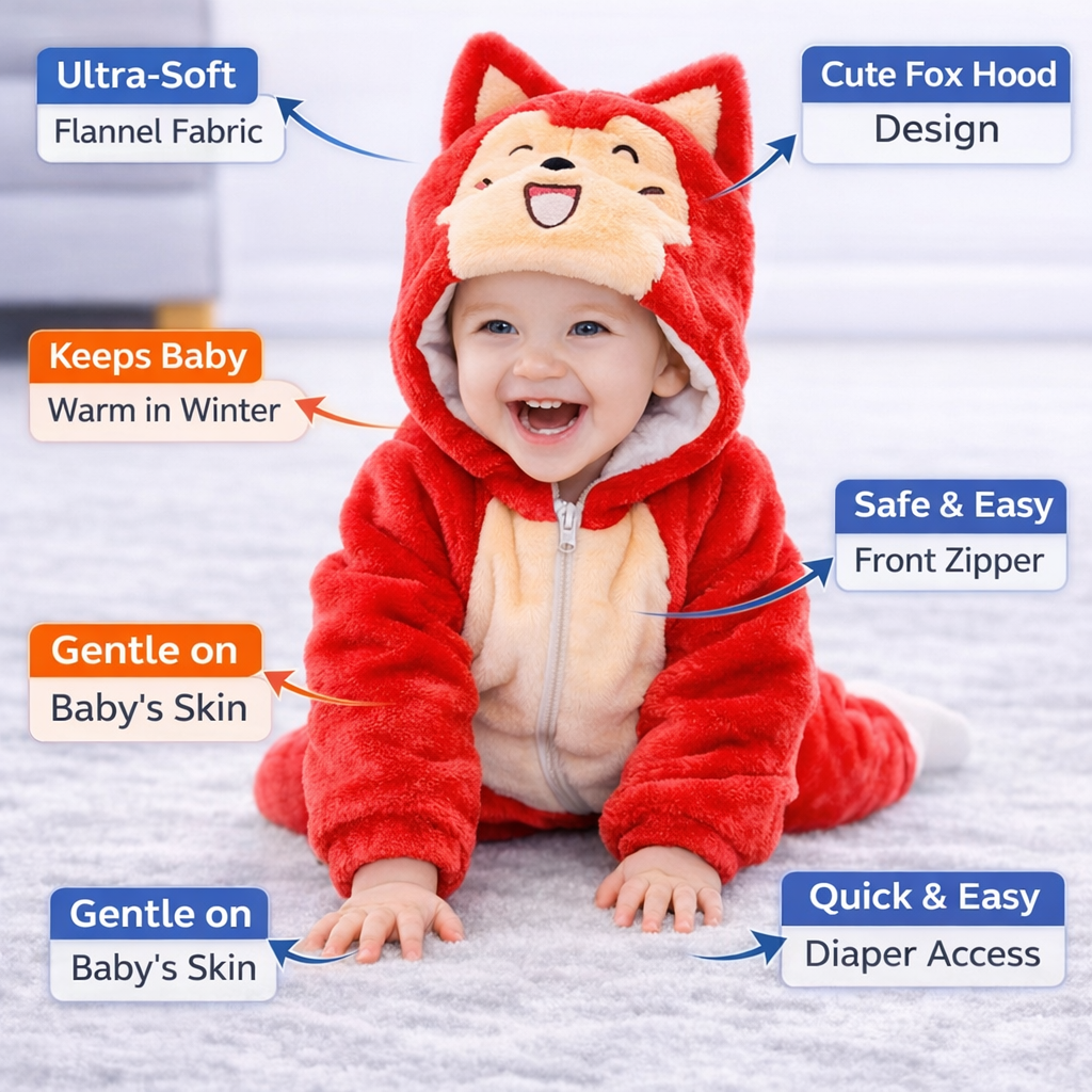BRANDONN Baby Winter flannel Hooded Romper – Soft Warm Newborn Zipper Onesie