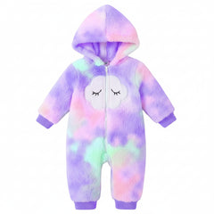 First Kick Baby and Kids cotton fleece romper jumpsuit onesie sleepsuit clouds embroided (0-6 Months)