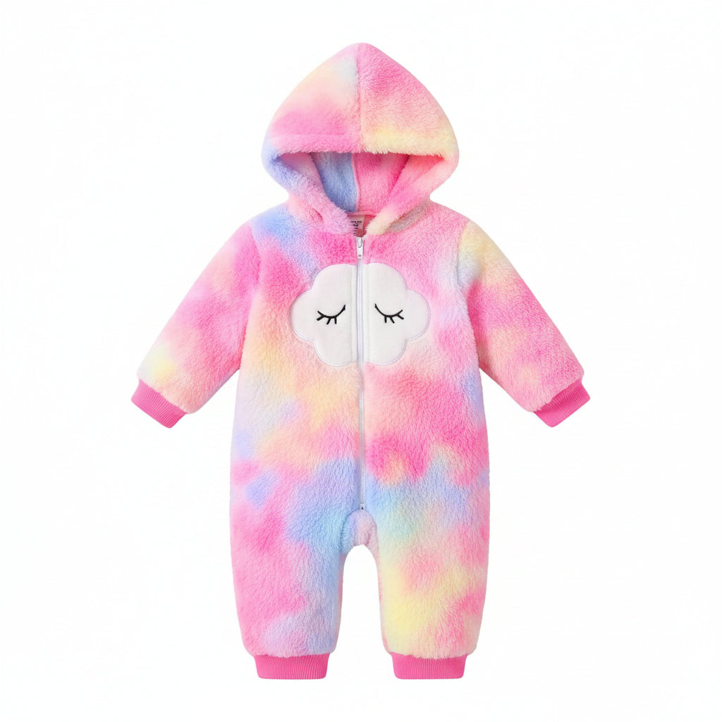 First Kick Baby and Kids cotton fleece romper jumpsuit onesie sleepsuit clouds embroided (0-6 Months)