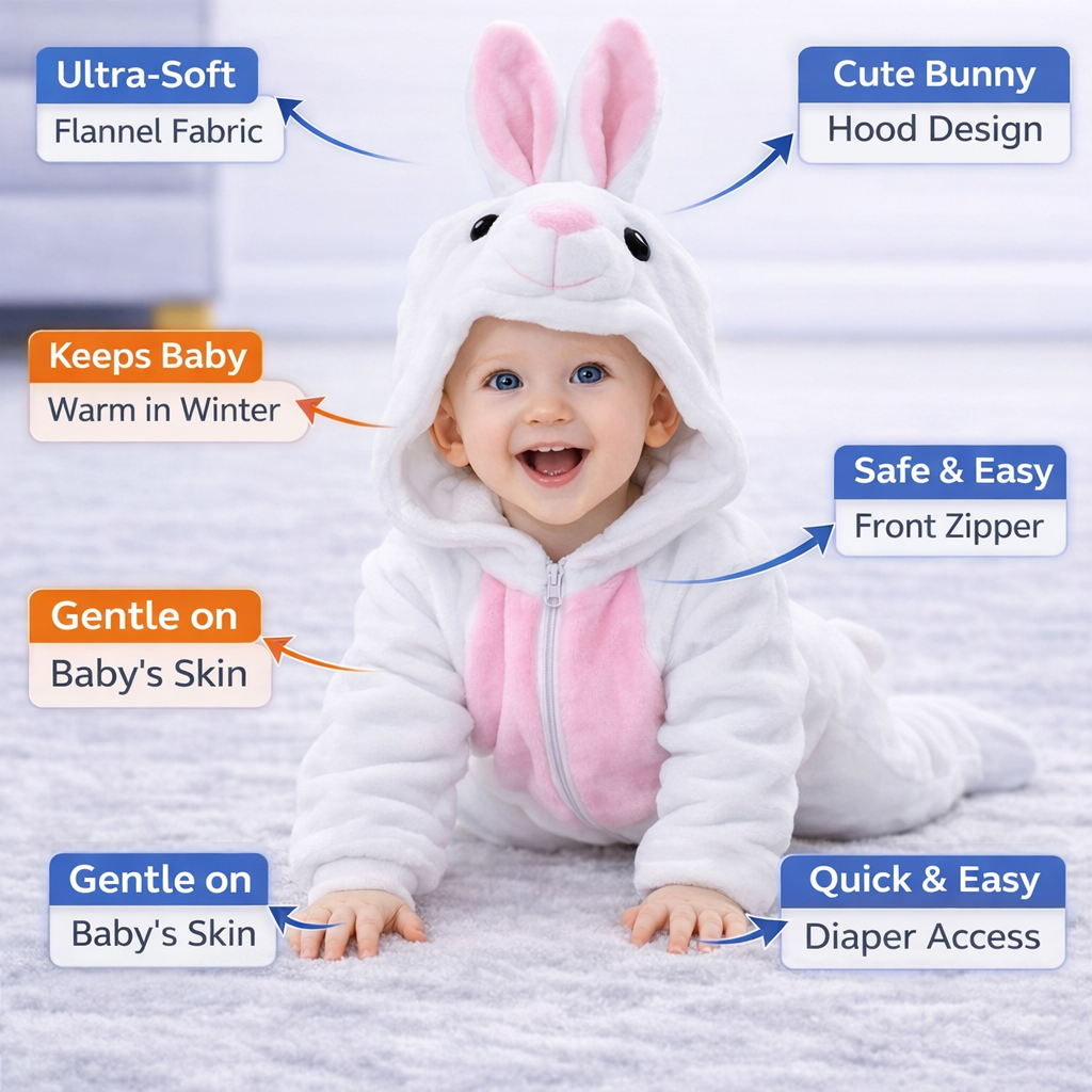 BRANDONN Baby Winter flannel Hooded Romper – Soft Warm Newborn Zipper Onesie