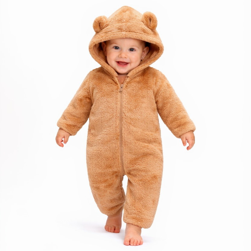 BRANDONN Baby Winter Flannel Hooded Romper – Warm Zipper Onesie for Newborn Boys & Girls