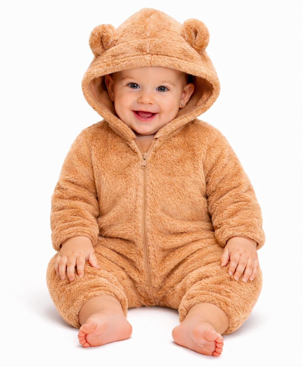BRANDONN Baby Winter Flannel Romper with Hood – Newborn Jumpsuit, Warm Hooded Onesie with Zipper ( Solid ), for Boys & Girls