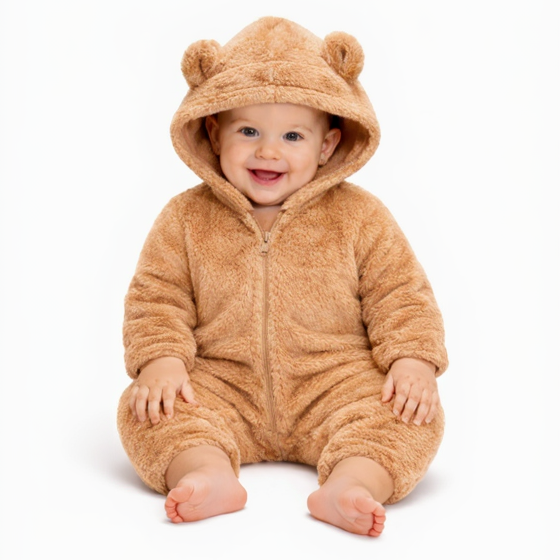 BRANDONN Baby Winter Flannel Hooded Romper – Warm Zipper Onesie for Newborn Boys & Girls