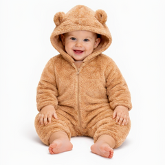 BRANDONN Baby Winter Flannel Hooded Romper – Warm Zipper Onesie for Newborn Boys & Girls