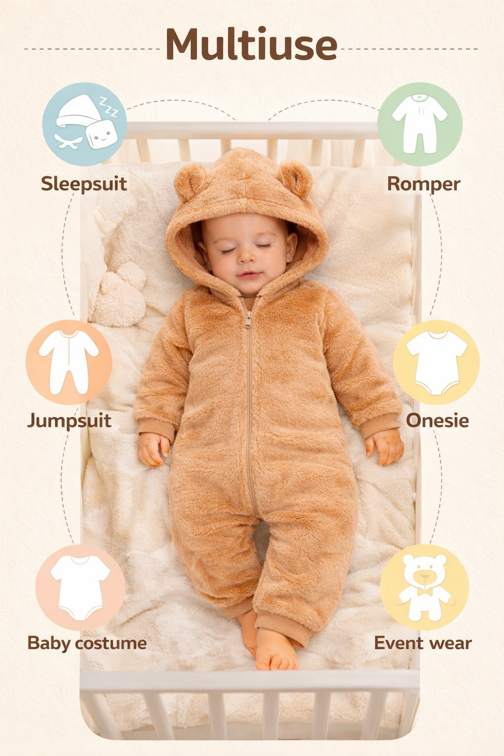 BRANDONN Baby Winter Flannel Romper with Hood – Newborn Jumpsuit, Warm Hooded Onesie with Zipper ( Solid ), for Boys & Girls