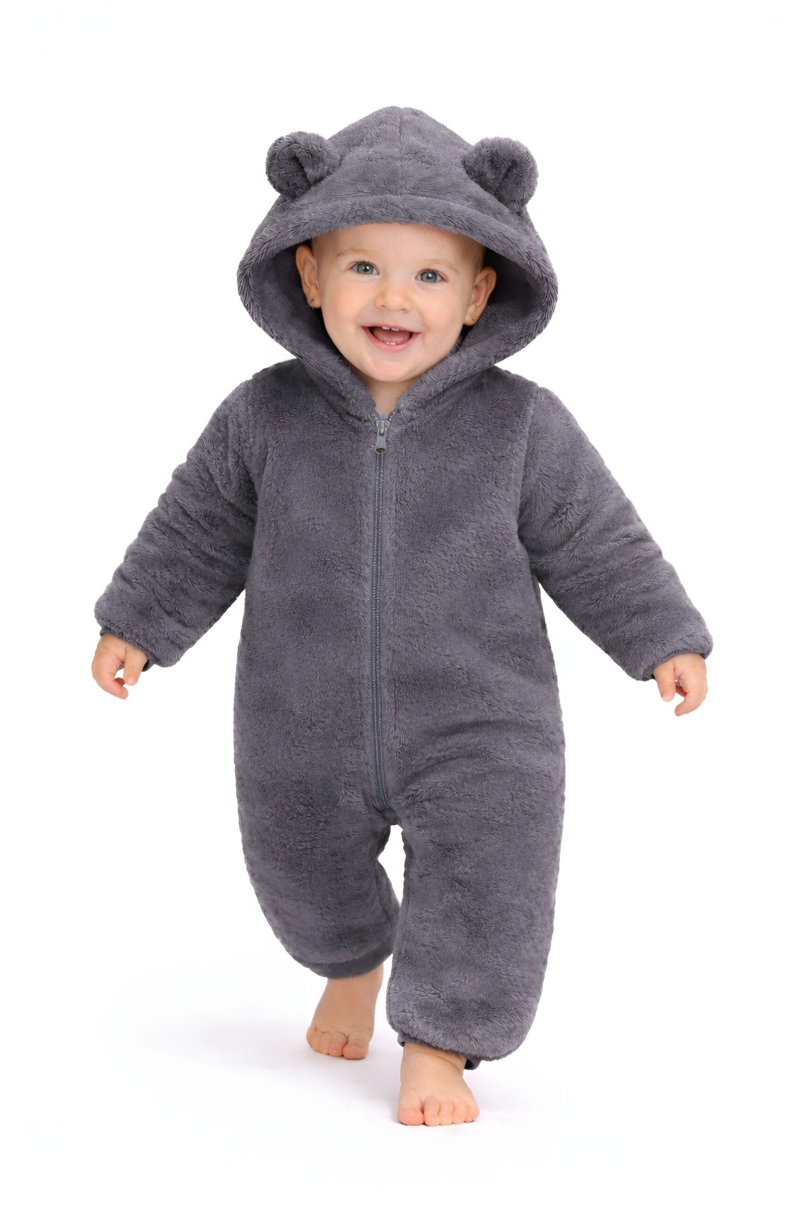 BRANDONN Baby Winter Flannel Romper with Hood – Newborn Jumpsuit, Warm Hooded Onesie with Zipper ( Solid ), for Boys & Girls