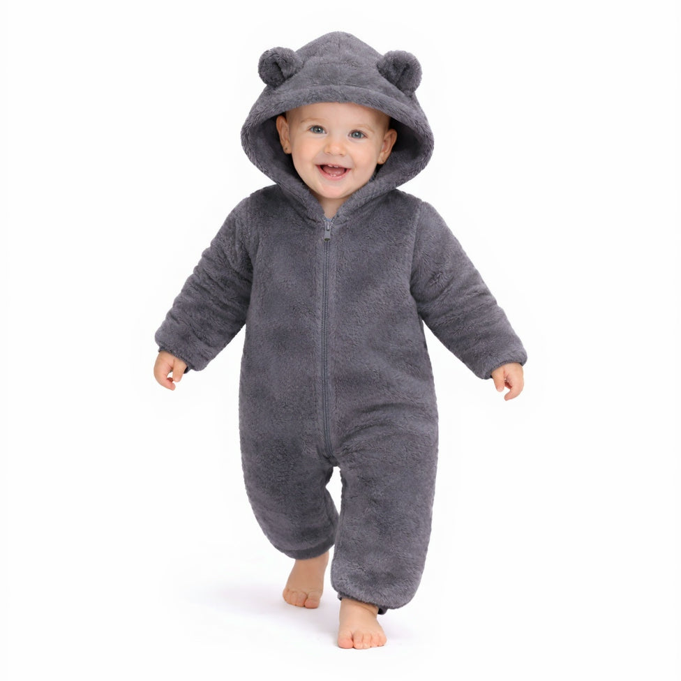 BRANDONN Baby Winter Flannel Hooded Romper – Warm Zipper Onesie for Newborn Boys & Girls
