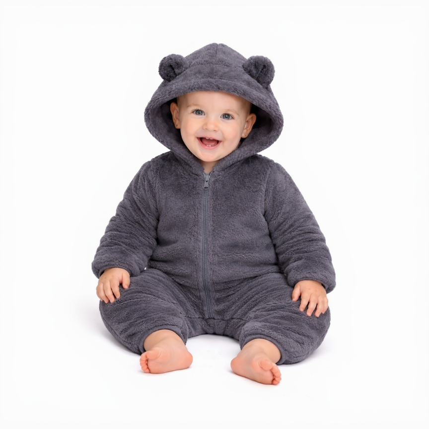 BRANDONN Baby Winter Flannel Hooded Romper – Warm Zipper Onesie for Newborn Boys & Girls