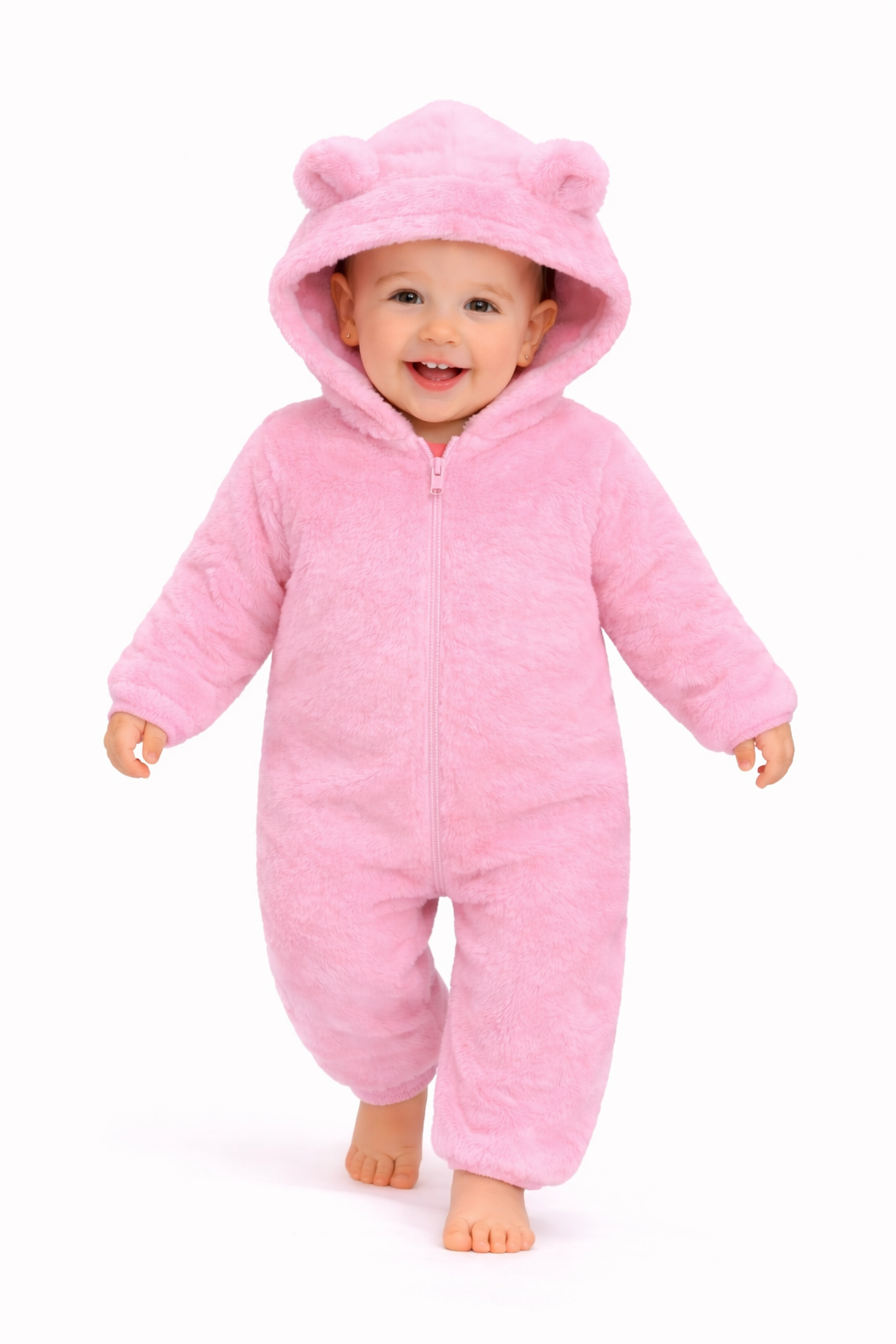 BRANDONN Baby Winter Flannel Romper with Hood – Newborn Jumpsuit, Warm Hooded Onesie with Zipper ( Solid ), for Boys & Girls