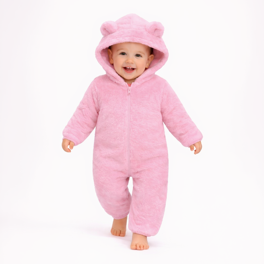 BRANDONN Baby Winter Flannel Hooded Romper – Warm Zipper Onesie for Newborn Boys & Girls