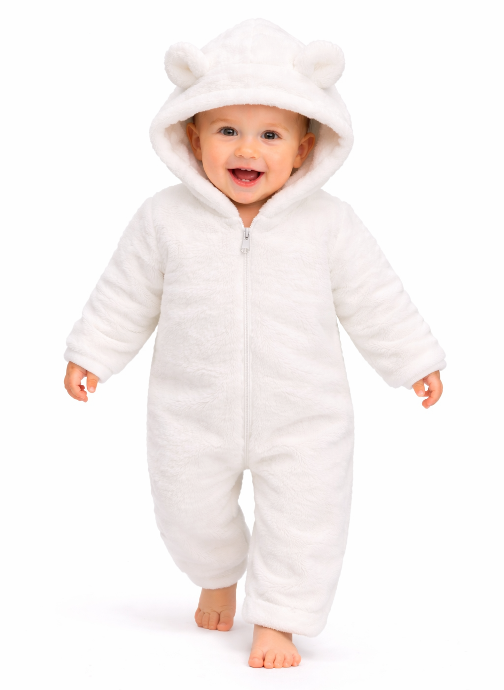 BRANDONN Baby Winter Flannel Romper with Hood – Newborn Jumpsuit, Warm Hooded Onesie with Zipper ( Solid ), for Boys & Girls