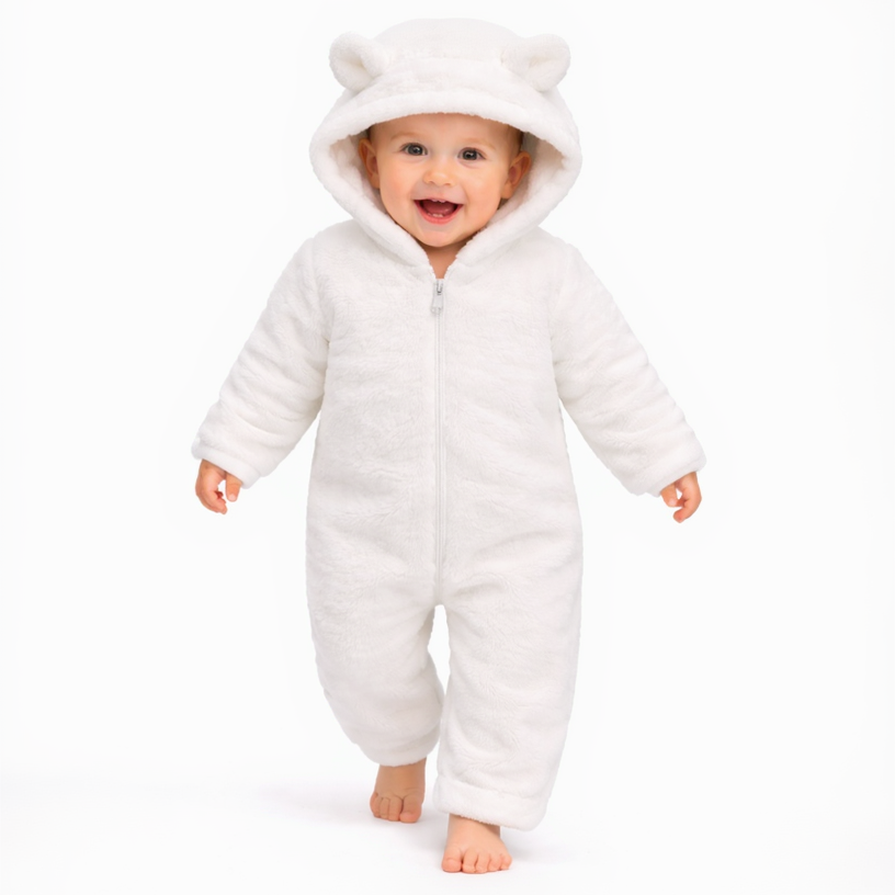 BRANDONN Baby Winter Flannel Hooded Romper – Warm Zipper Onesie for Newborn Boys & Girls