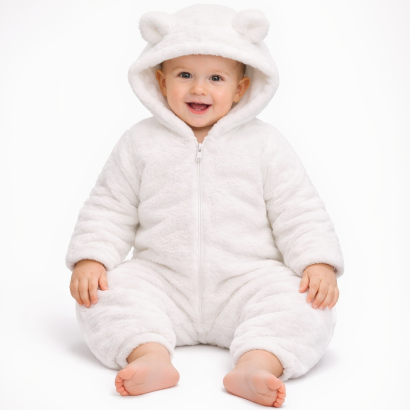 BRANDONN Baby Winter Flannel Hooded Romper – Warm Zipper Onesie for Newborn Boys & Girls