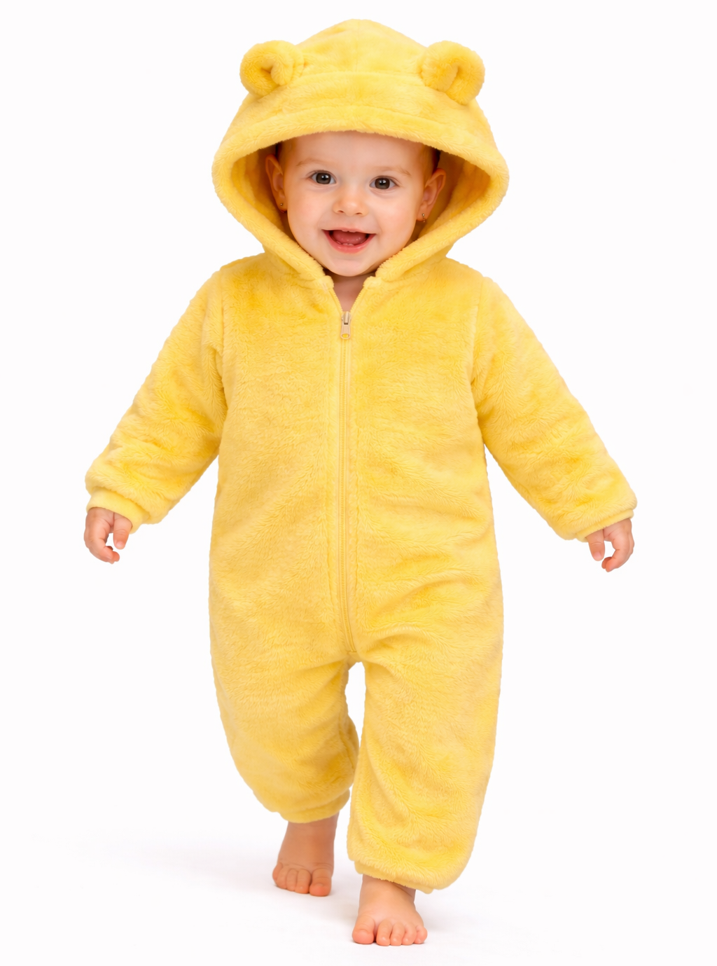 BRANDONN Baby Winter Flannel Romper with Hood – Newborn Jumpsuit, Warm Hooded Onesie with Zipper ( Solid ), for Boys & Girls