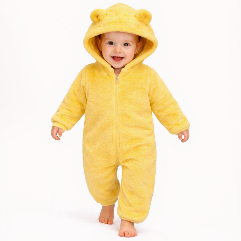 BRANDONN Baby Winter Flannel Hooded Romper – Warm Zipper Onesie for Newborn Boys & Girls
