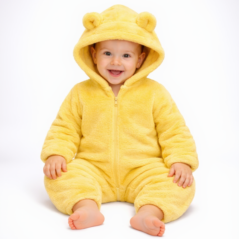 BRANDONN Baby Winter Flannel Hooded Romper – Warm Zipper Onesie for Newborn Boys & Girls