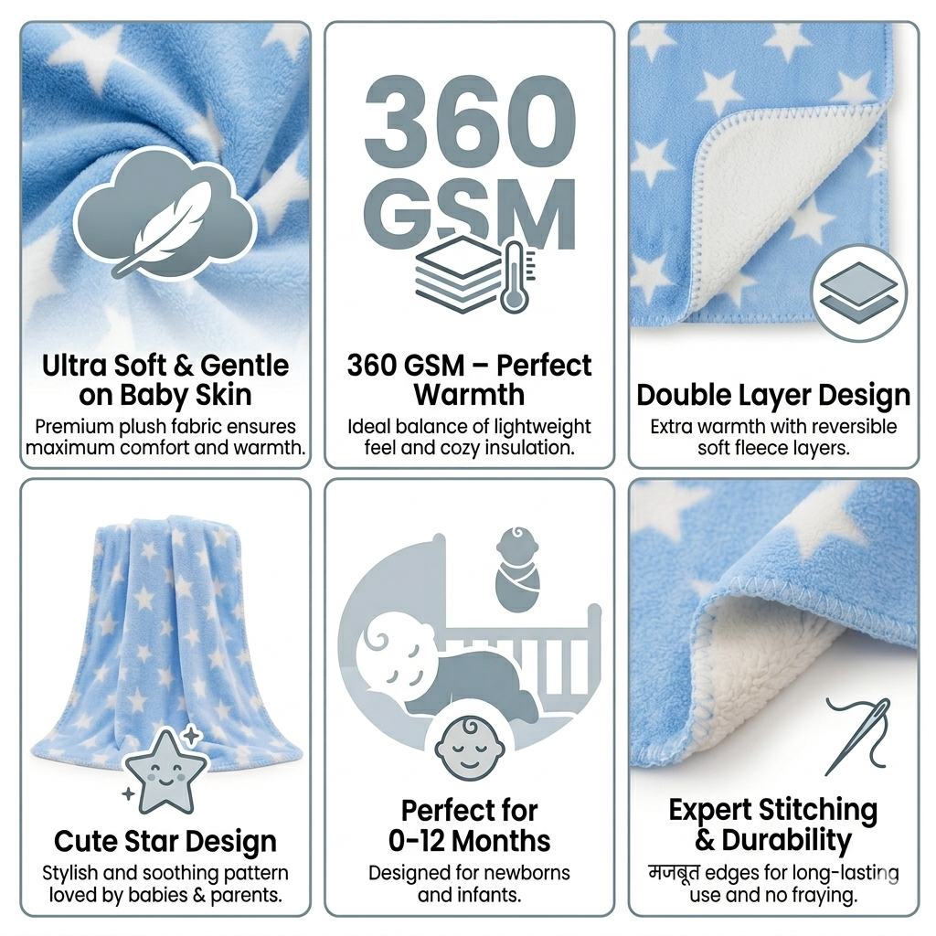 BRANDONN Newborn Baby Swaddle Blanket Gift Pack – Star Print Crib Wrapper (0–12 Months, 1 Pc)