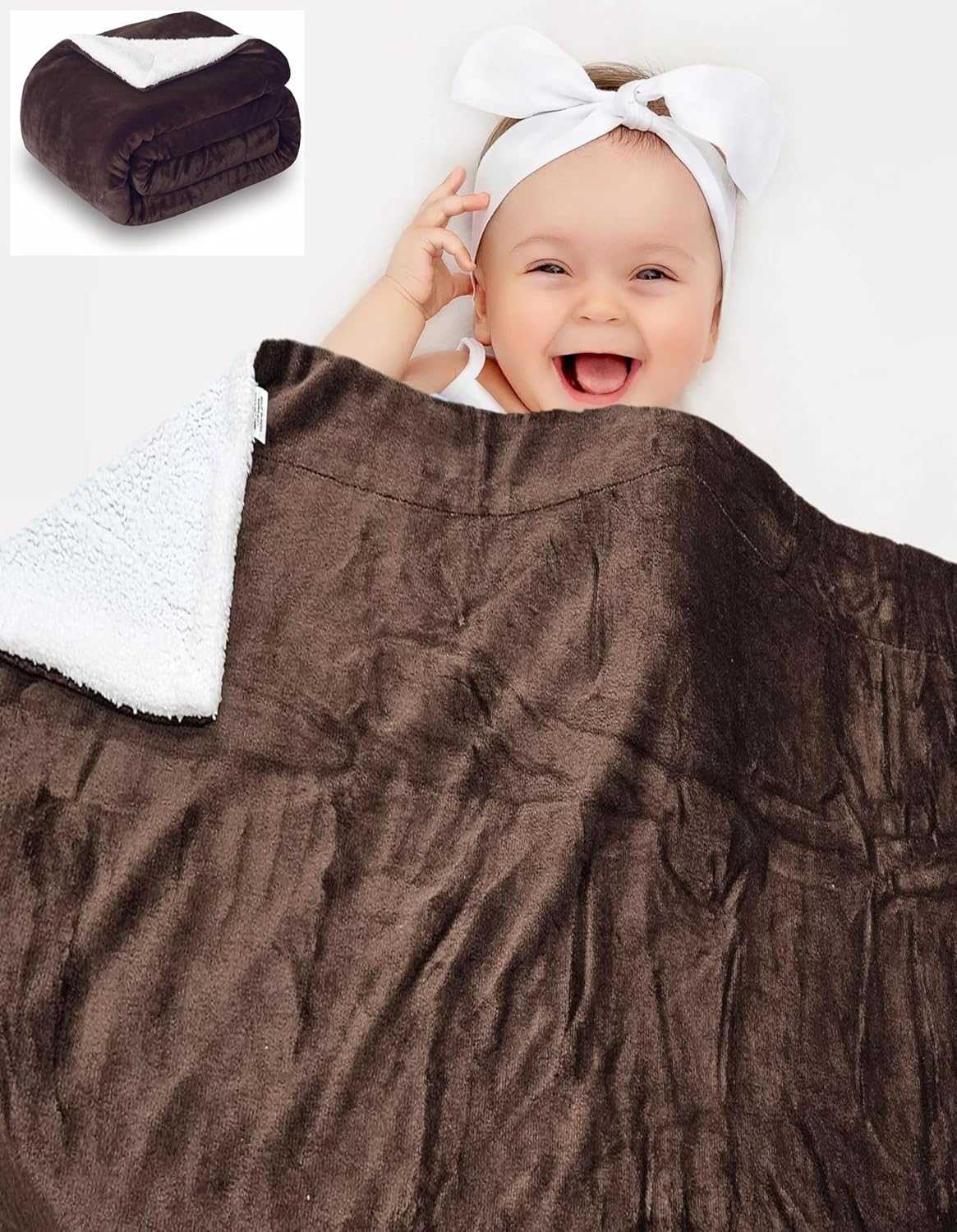 BRANDONN Newborn Baby Blanket – Fluffy 2-Layer Coral & Sherpa Wrap, All-Season, 100×75 cm (0–12 Months)
