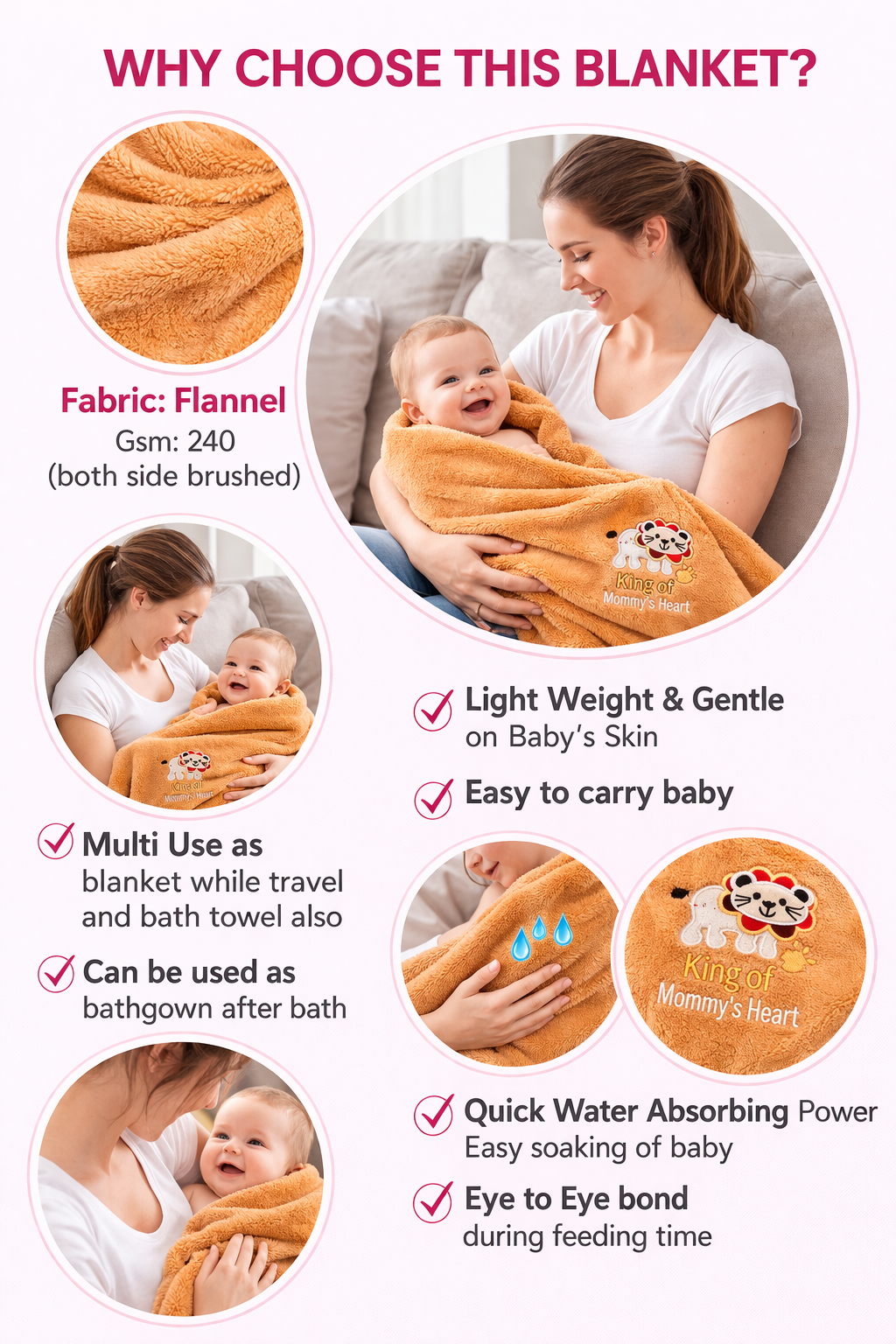 BRANDONN Baby Blanket Gift Set – Lion Crib Swaddle (0–12 Months, Pack of 1)