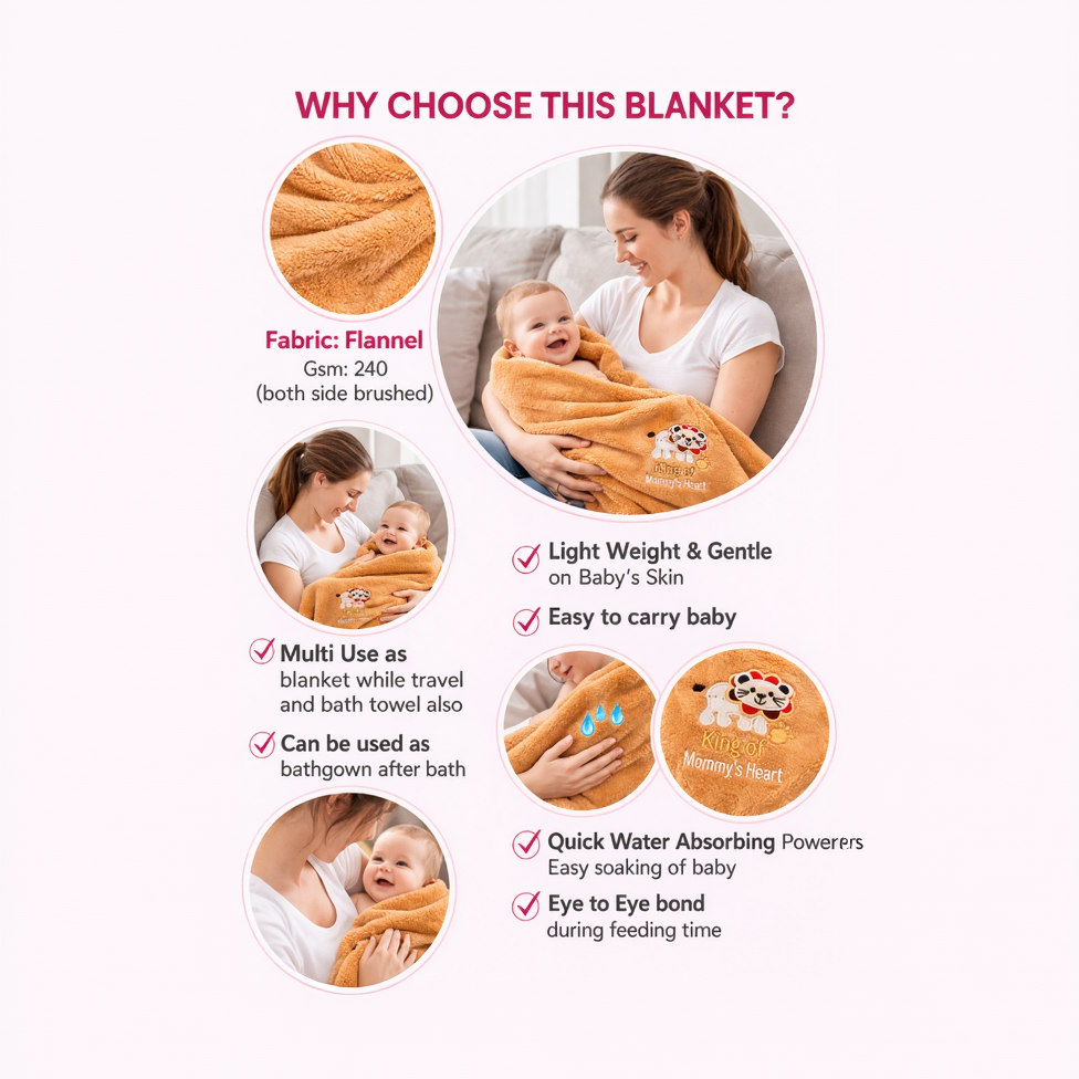 BRANDONN Newborn Baby Blanket & Swaddle Wrapper Gift Pack – Lion Design (0–12 Months, 1 Pc)