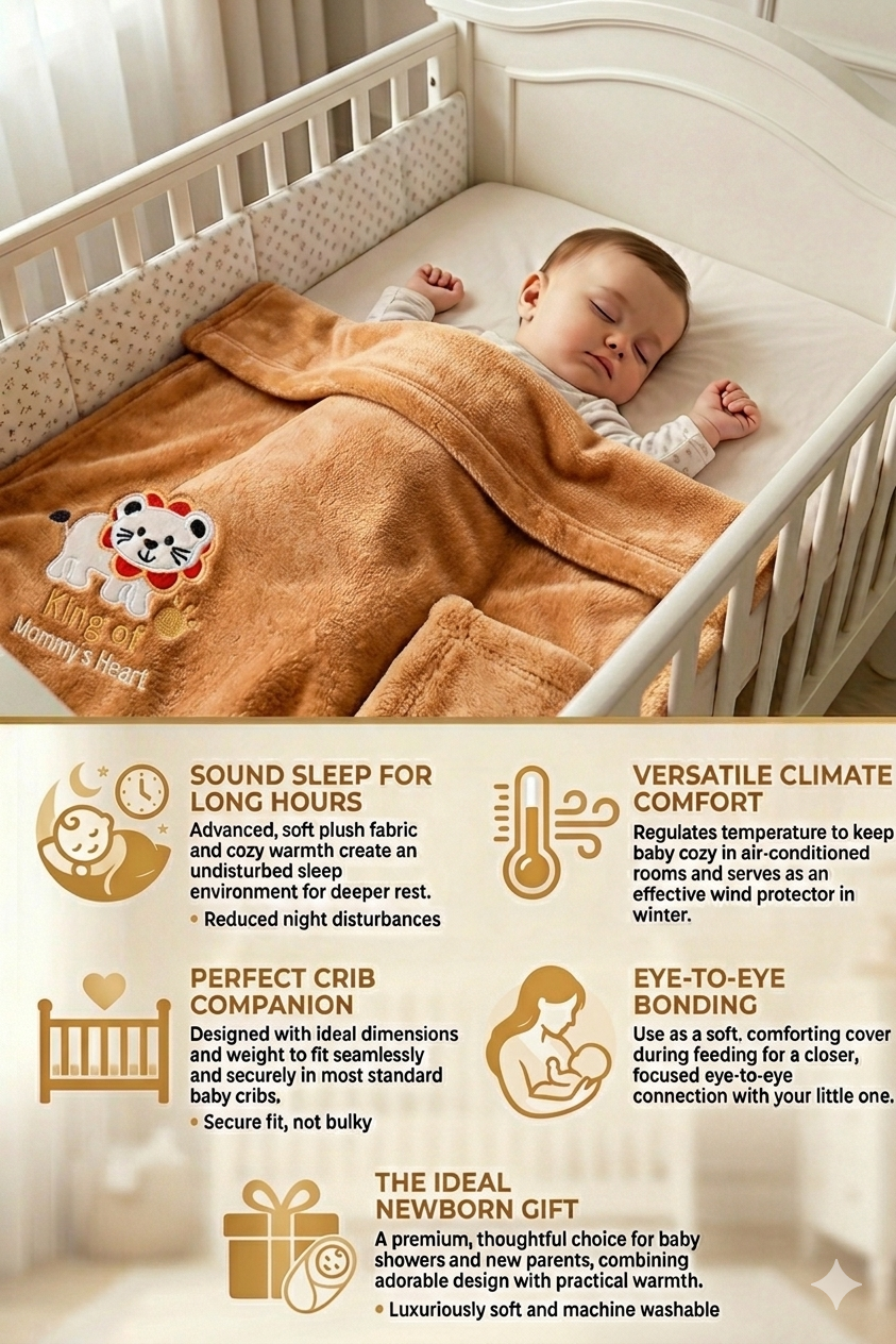 BRANDONN Baby Blanket Gift Set – Lion Crib Swaddle (0–12 Months, Pack of 1)