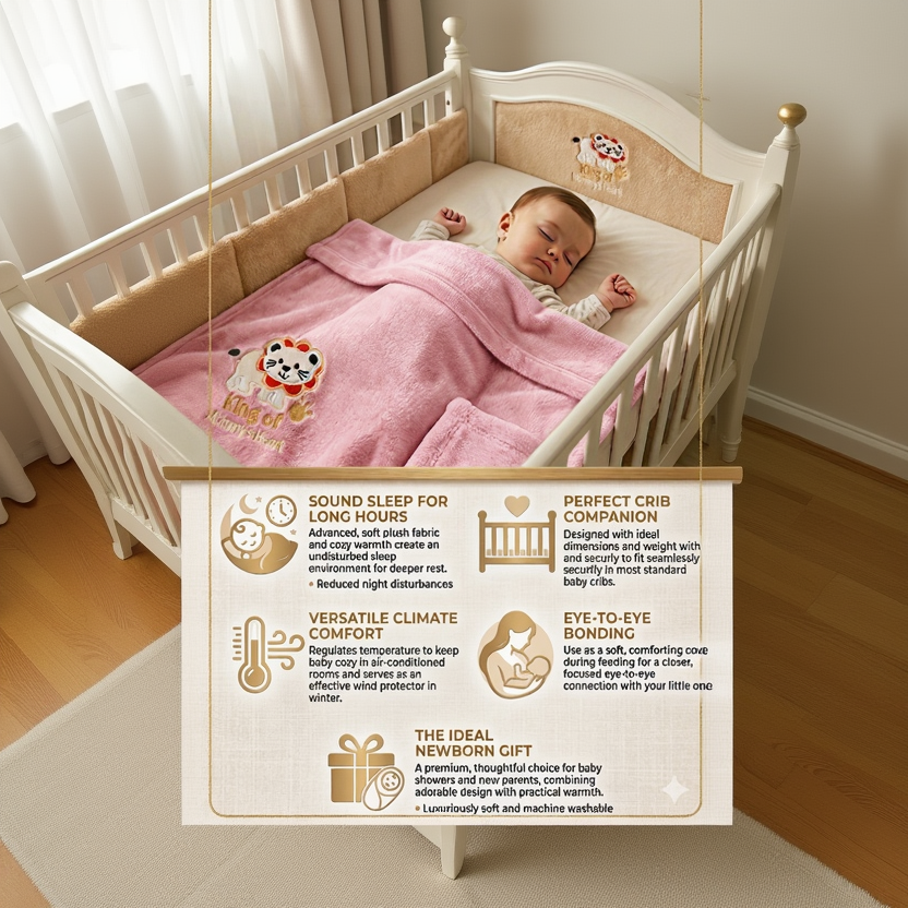 BRANDONN Newborn Baby Blanket & Swaddle Wrapper Gift Pack – Lion Design (0–12 Months, 1 Pc)