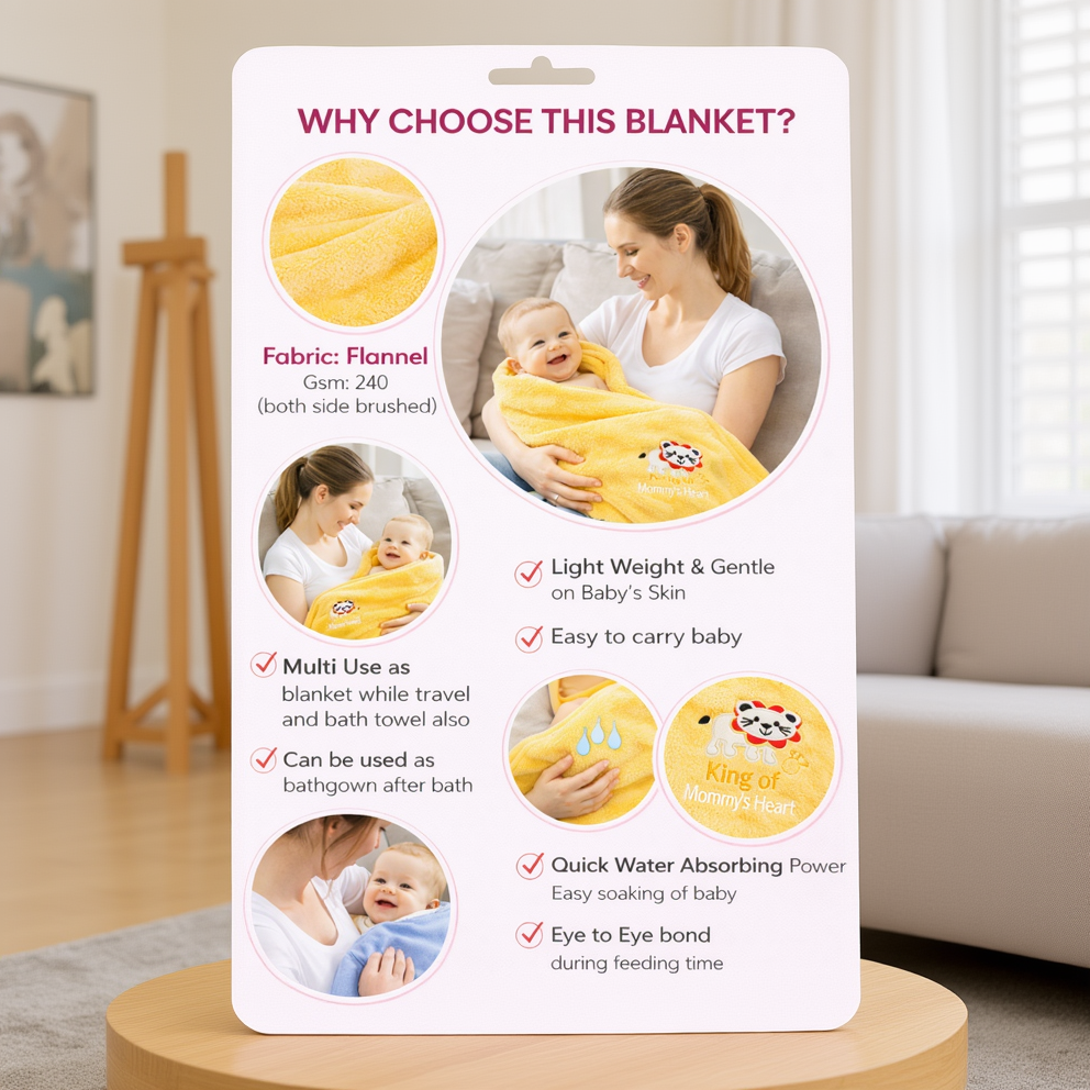 BRANDONN Newborn Baby Blanket & Swaddle Wrapper Gift Pack – Lion Design (0–12 Months, 1 Pc)