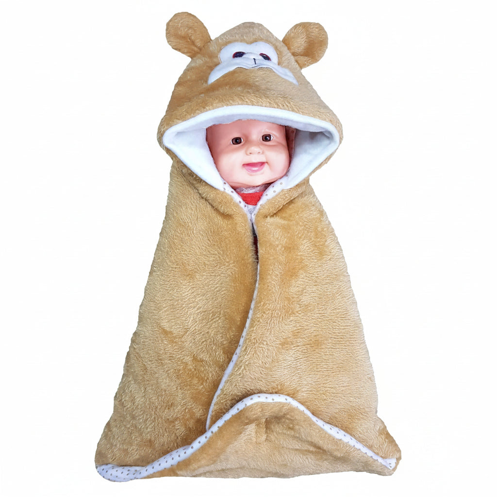 BRANDONN Newborn Combo of Shearing Velvet and Fleece Hooded Baby Blanket (Pack of 2, Beige)
