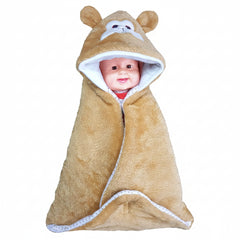 BRANDONN Newborn Combo of Shearing Velvet and Fleece Hooded Baby Blanket (Pack of 2, Beige)