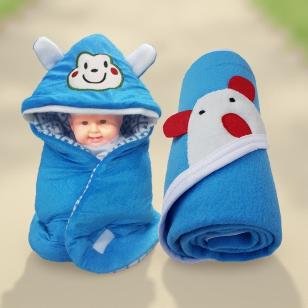 BRANDONN Newborn Combo of Shearing Velvet and Fleece Hooded Baby Blanket (Pack of 2, Beige)
